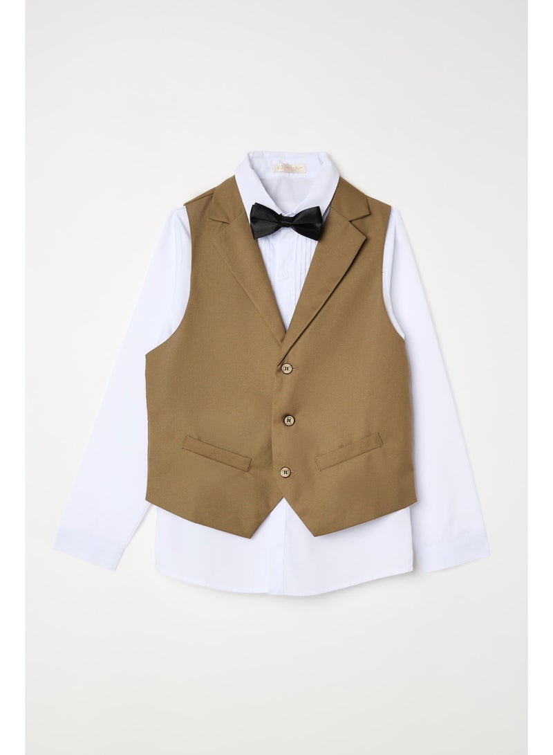 victor and jane Brown Waistcoat, Shirt, Trousers & Bow Tie Set (3 Years–8 Years) - Image 2